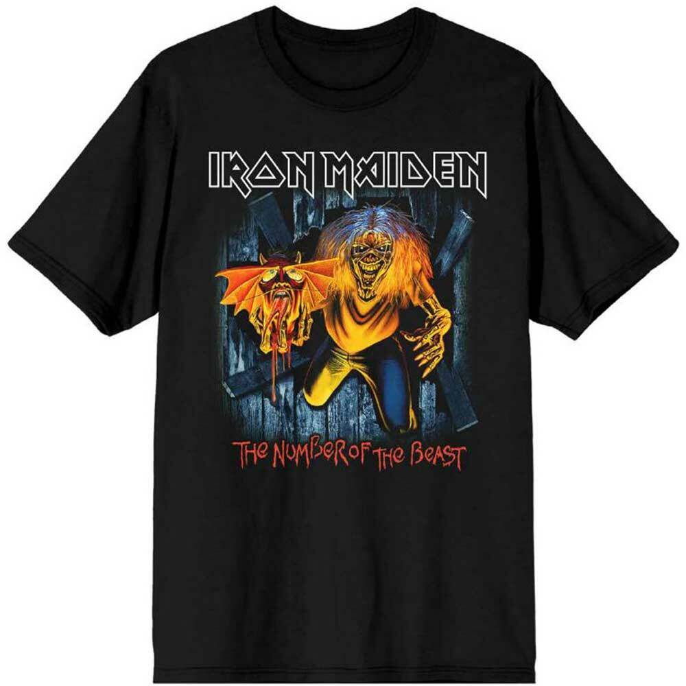 number of the beast eddie panel burst graphic print on the front of an official iron maiden t shirt