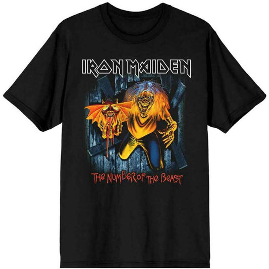 number of the beast eddie panel burst graphic print on the front of an official iron maiden t shirt