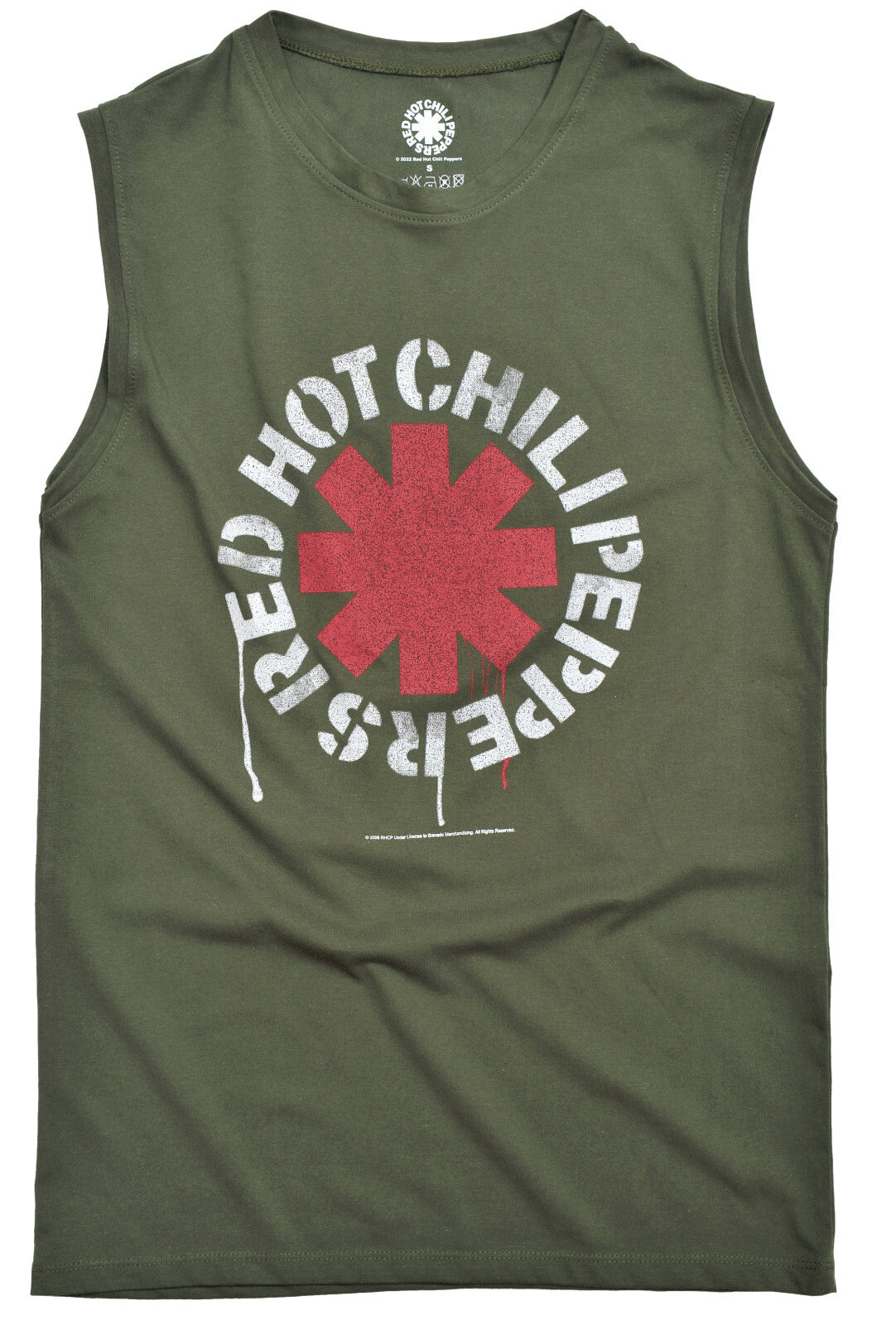Green sleeveless shirt with official Red Hot Chili Peppers logo on the front