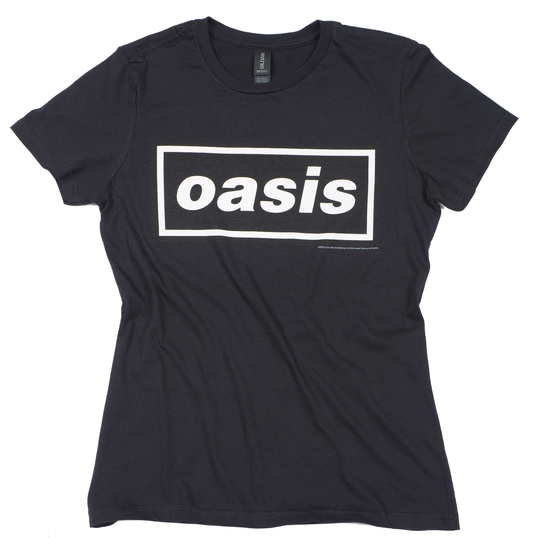 black ladies Oasis t shirt with decca logo on the front