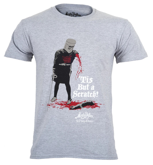 Official Monty Python and the Holy Grail grey t shirt with knight and tis just a scratch graphic on front