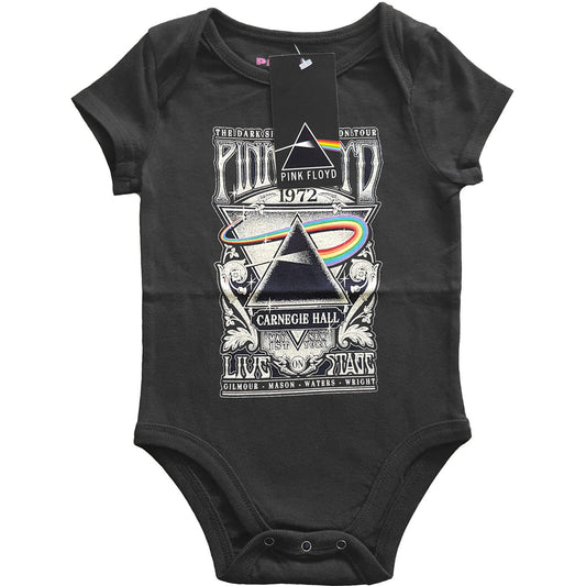 a black pink floyd babygrow with Carnegie Hall graphic on the front