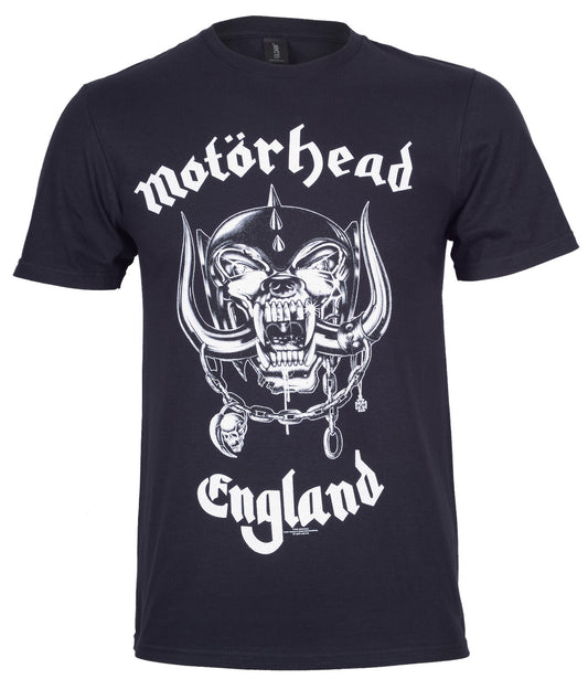 Black official Motorhead t-shirt with Motorhead logo and 'England' text on the front