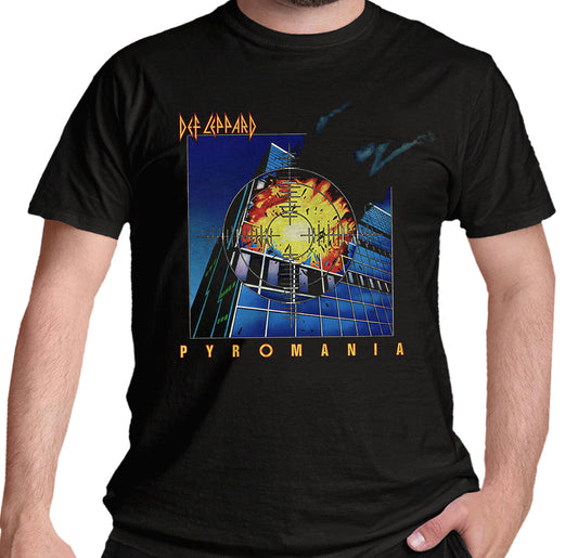 black Def Leppard T shirt Pyromania Album cover art officially licensed print on the front
