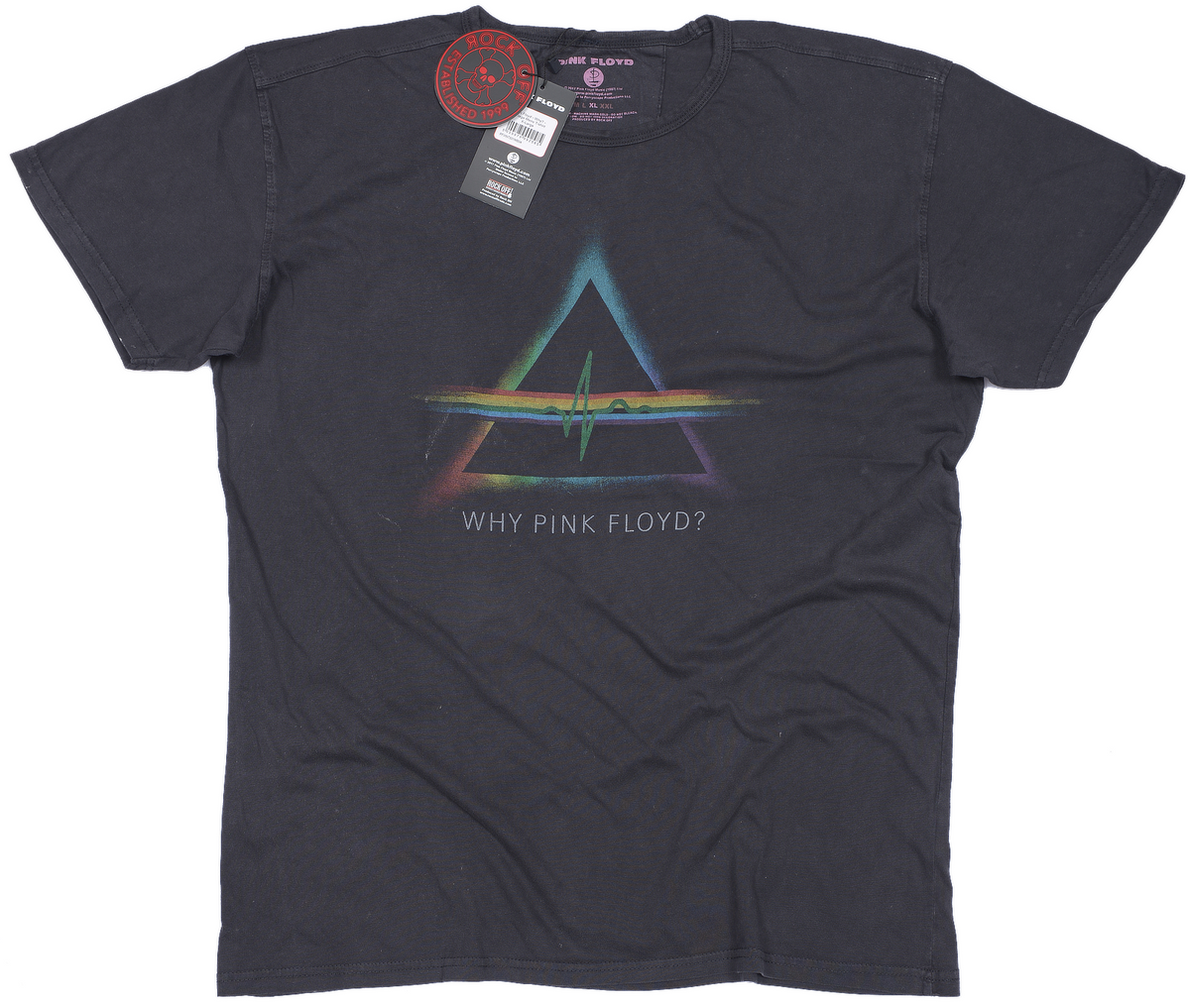 Pink Floyd Official Black premium Vintage style Fornt print of PInk FLoyd Prism and heartbeat with the words Why Pink Floyd 