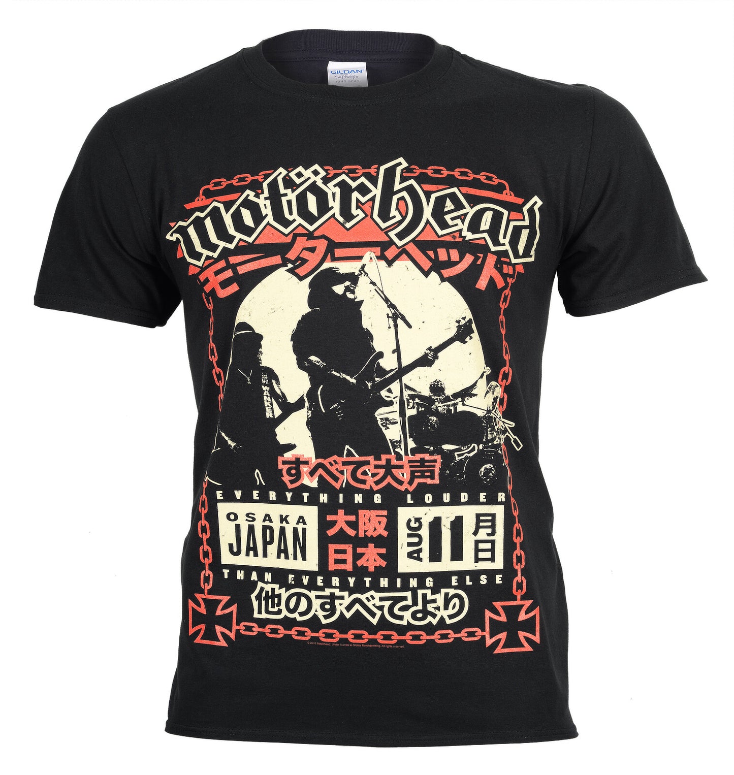 Official Black t-shirt with 'Motorhead' Live in Osaka Japan graphic front design on a white background