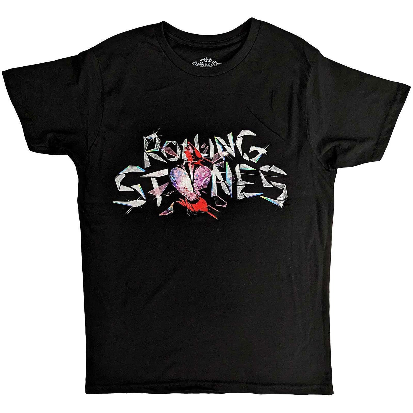 "Official Rolling Stones Hackney Diamonds Glass Logo Black T-Shirt — Mick Jagger Keith Richards Shattered Lettering Rock Off