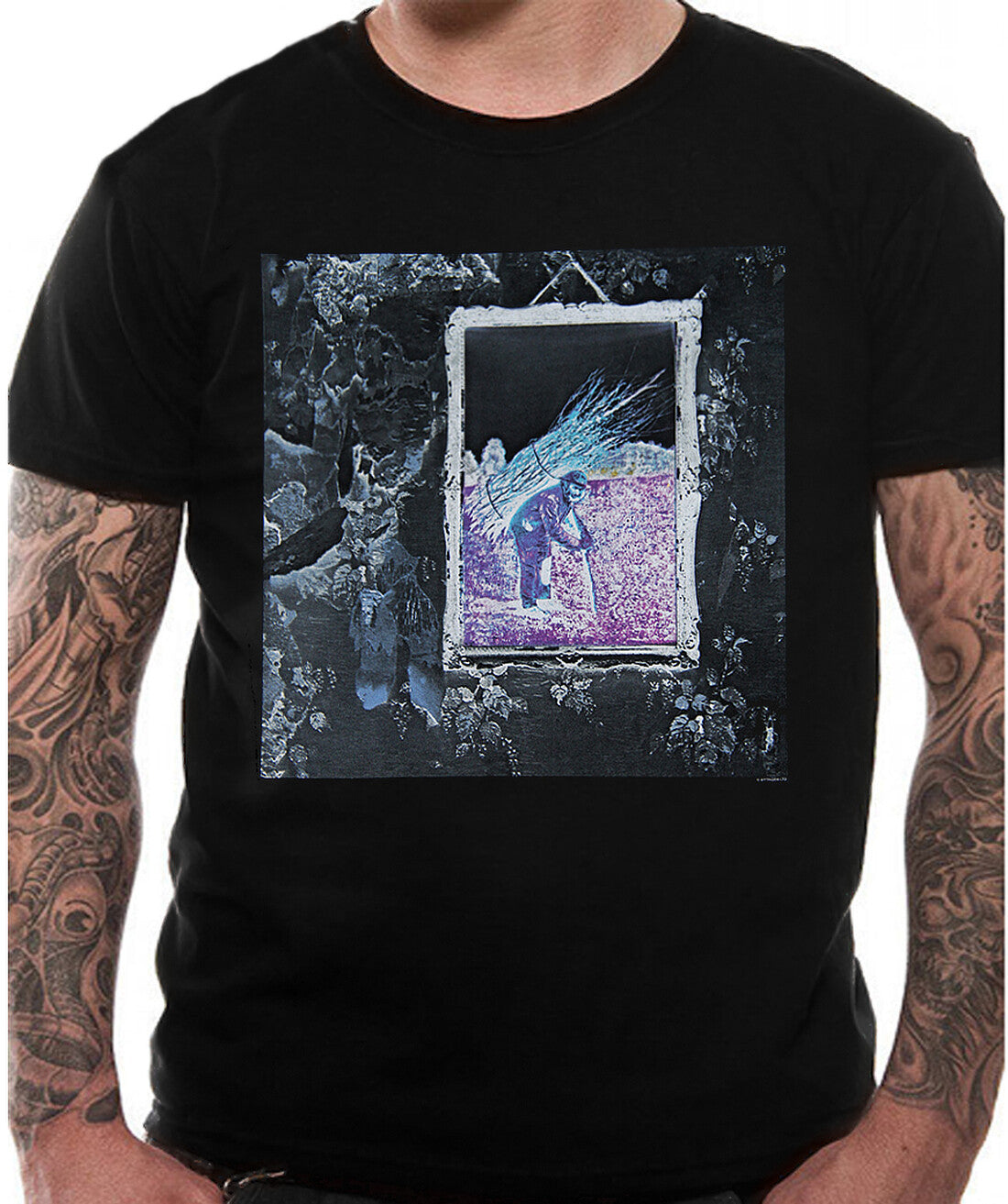 Official Led Zeppelin four album cover inverted print on a black cotton t shirt