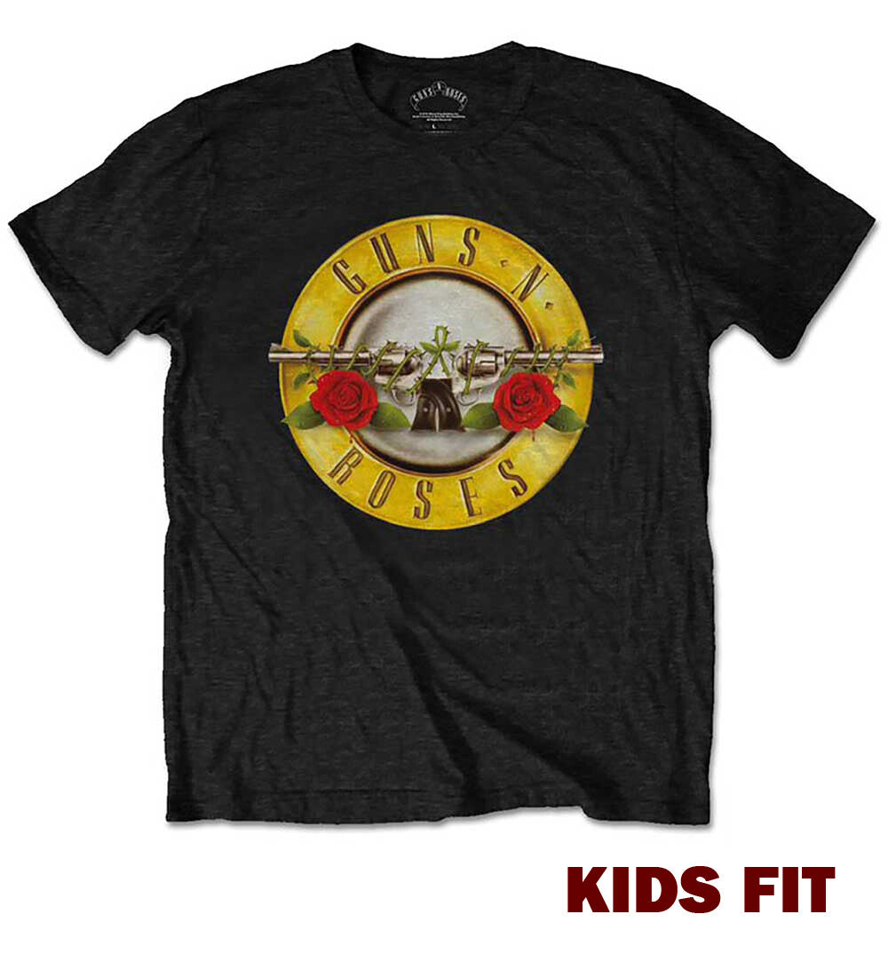 Black official childrens Guns n Roses t-shirt with Guns N' Roses logo on the front