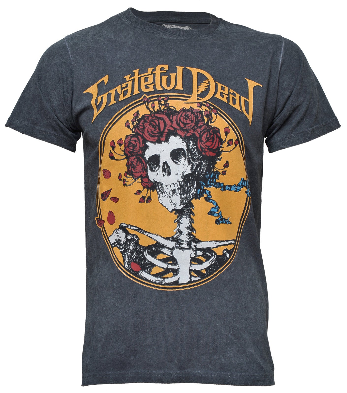 A grey vintage dip dye  t shirt with the official grateful dead artwrk on the front