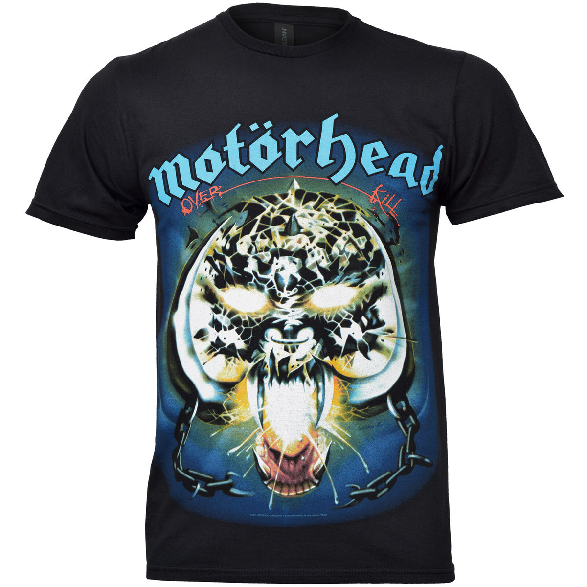 Motorhead Officially licensed artwork for the album Overkill on the front of a black cotton t shirt