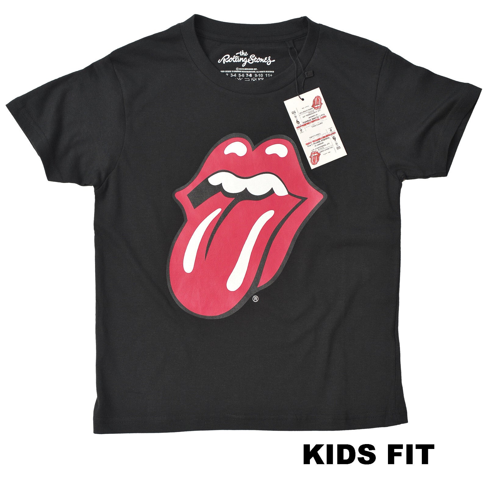 Official Rolling Stones Kids black T shirt with classic lick tongue graphic 