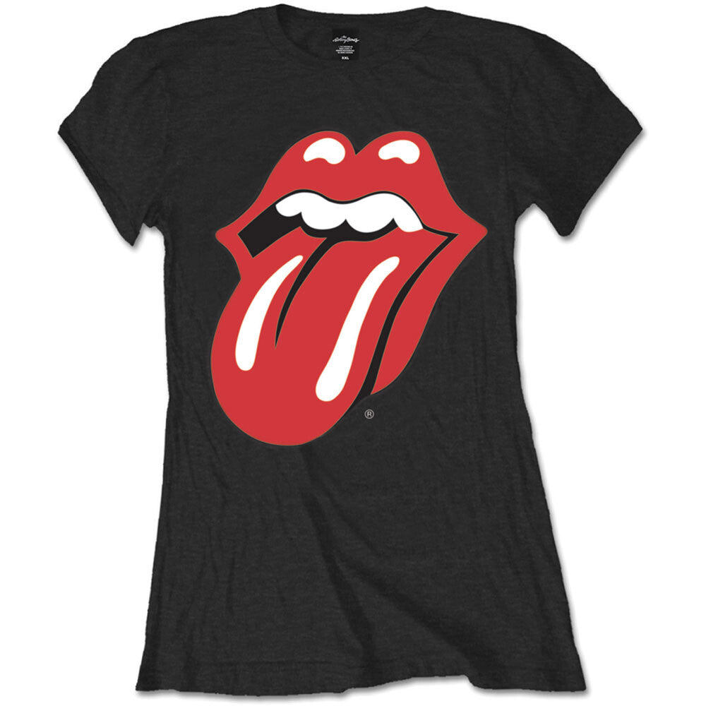 official black rolling ladies stones t shirt with classic lick tongue design on the front