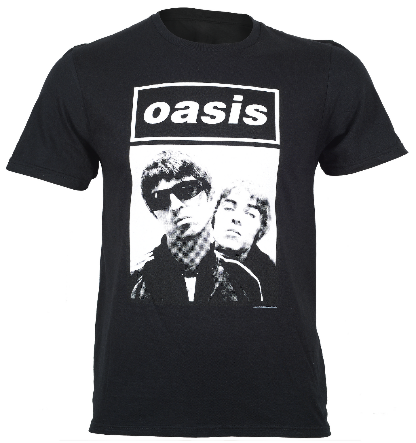 official black oasis t shirt with photo of Noel and Liam on front by Paul Slattery
