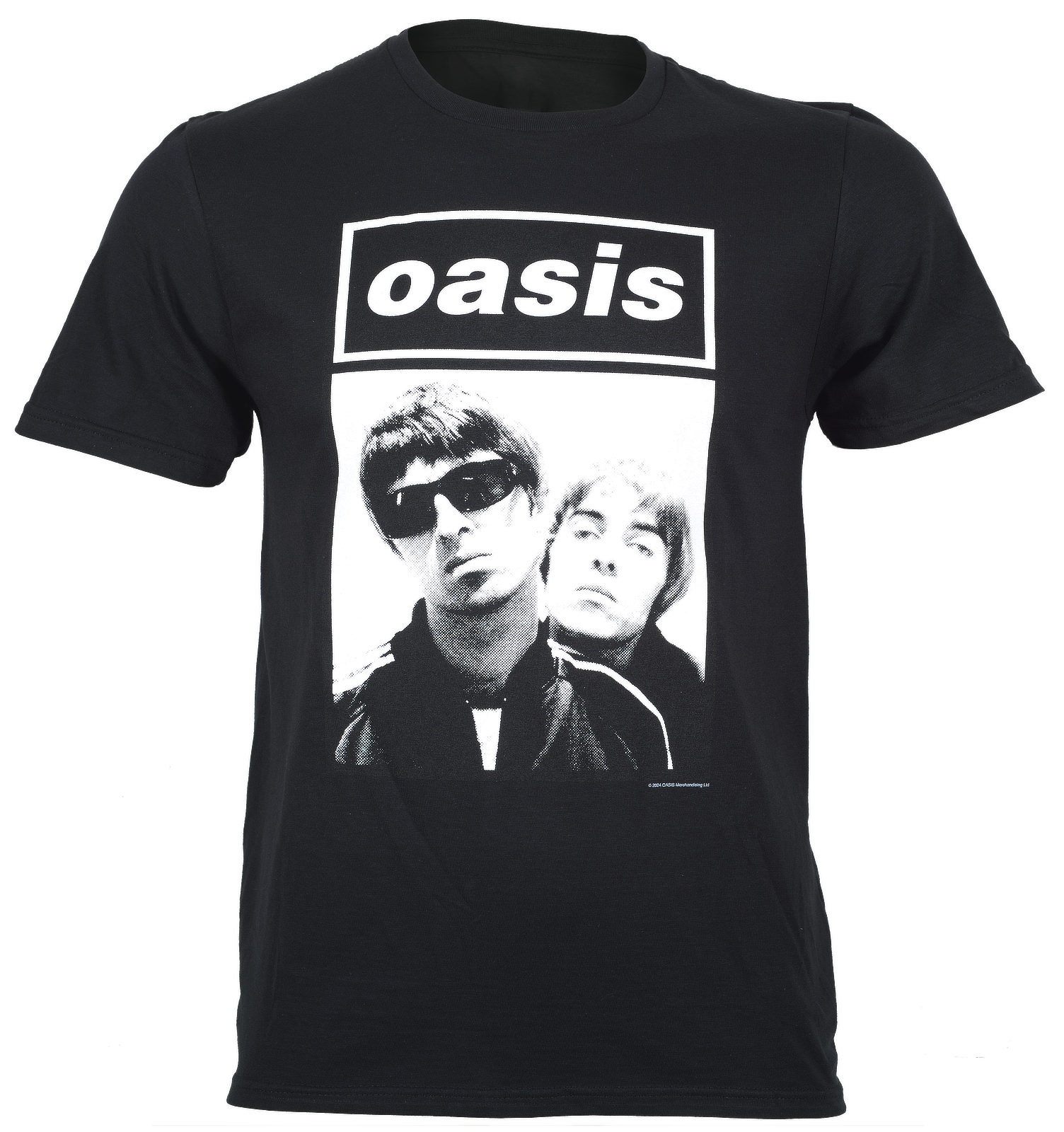 official black oasis t shirt with photo of Noel and Liam on front by Paul Slattery
