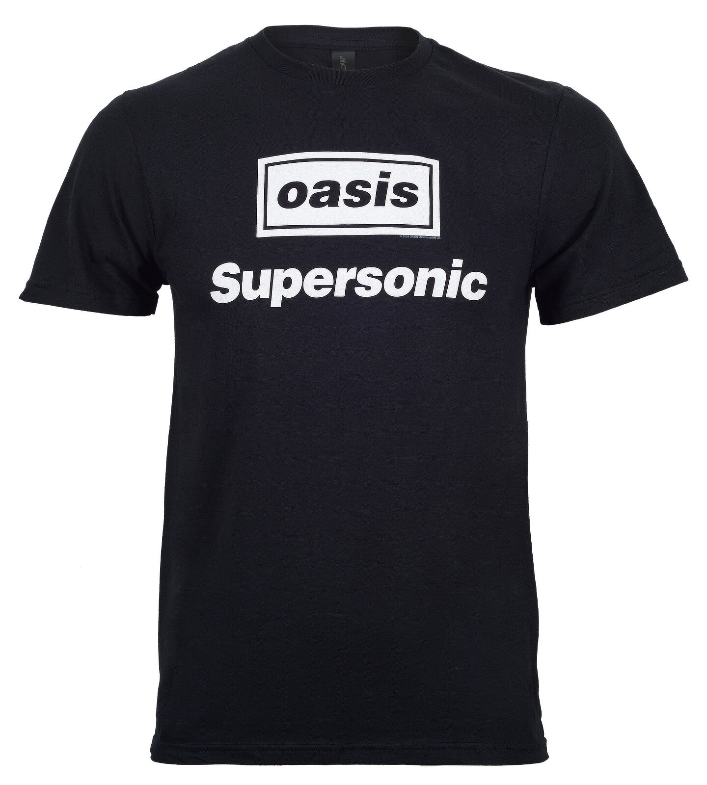Black official Oasis t-shirt with 'oasis Supersonic' text on a white background