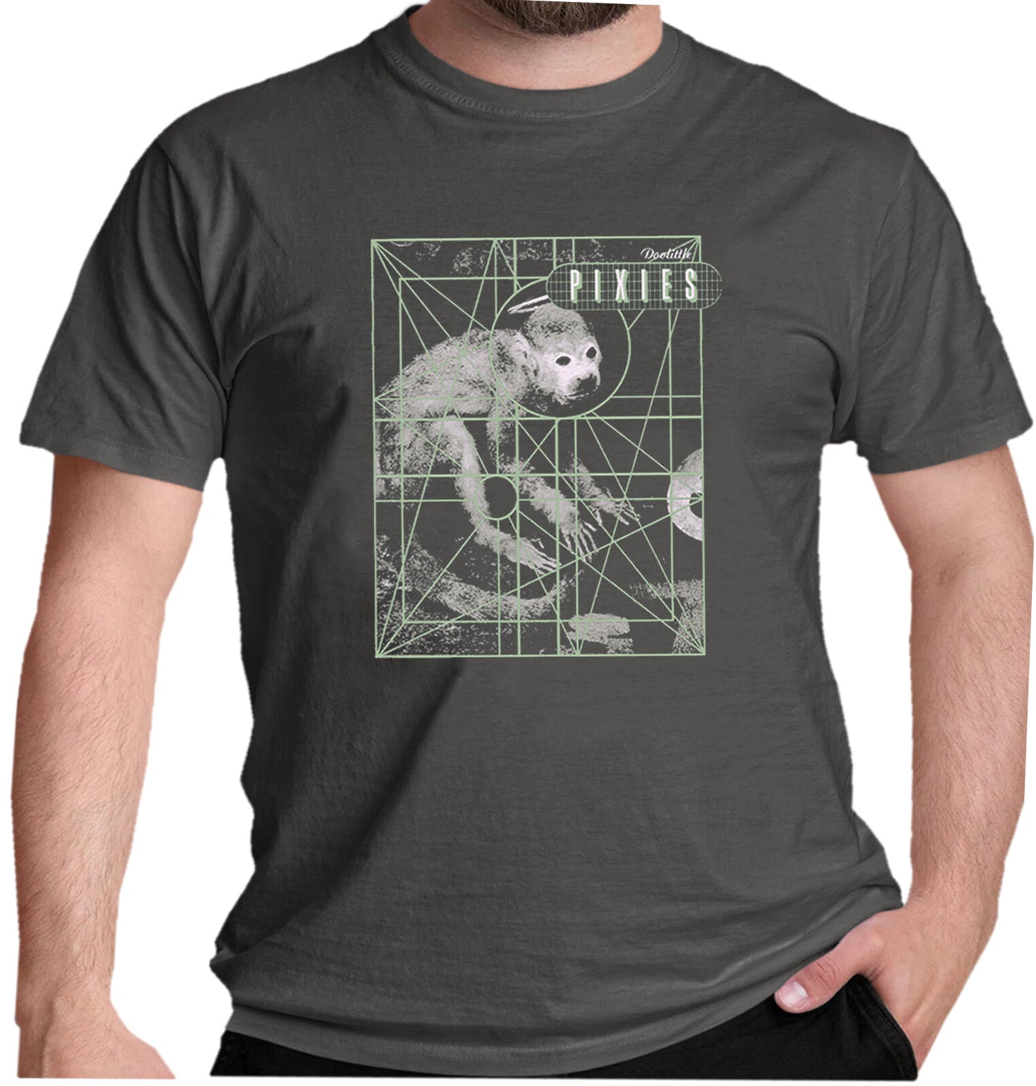 Official Pixies Doolittle Graphic album design on a grey t shirt