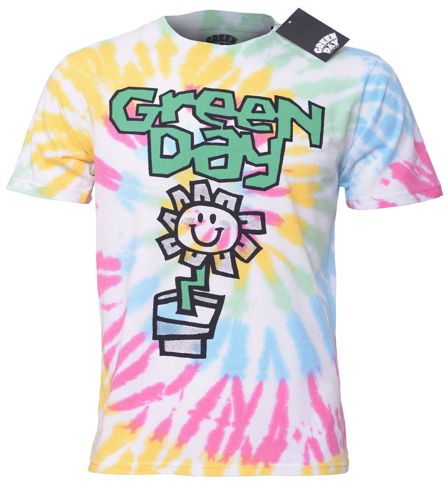 Official Green Day Flower Pot  Tie Dye T Shirt in White Cotton