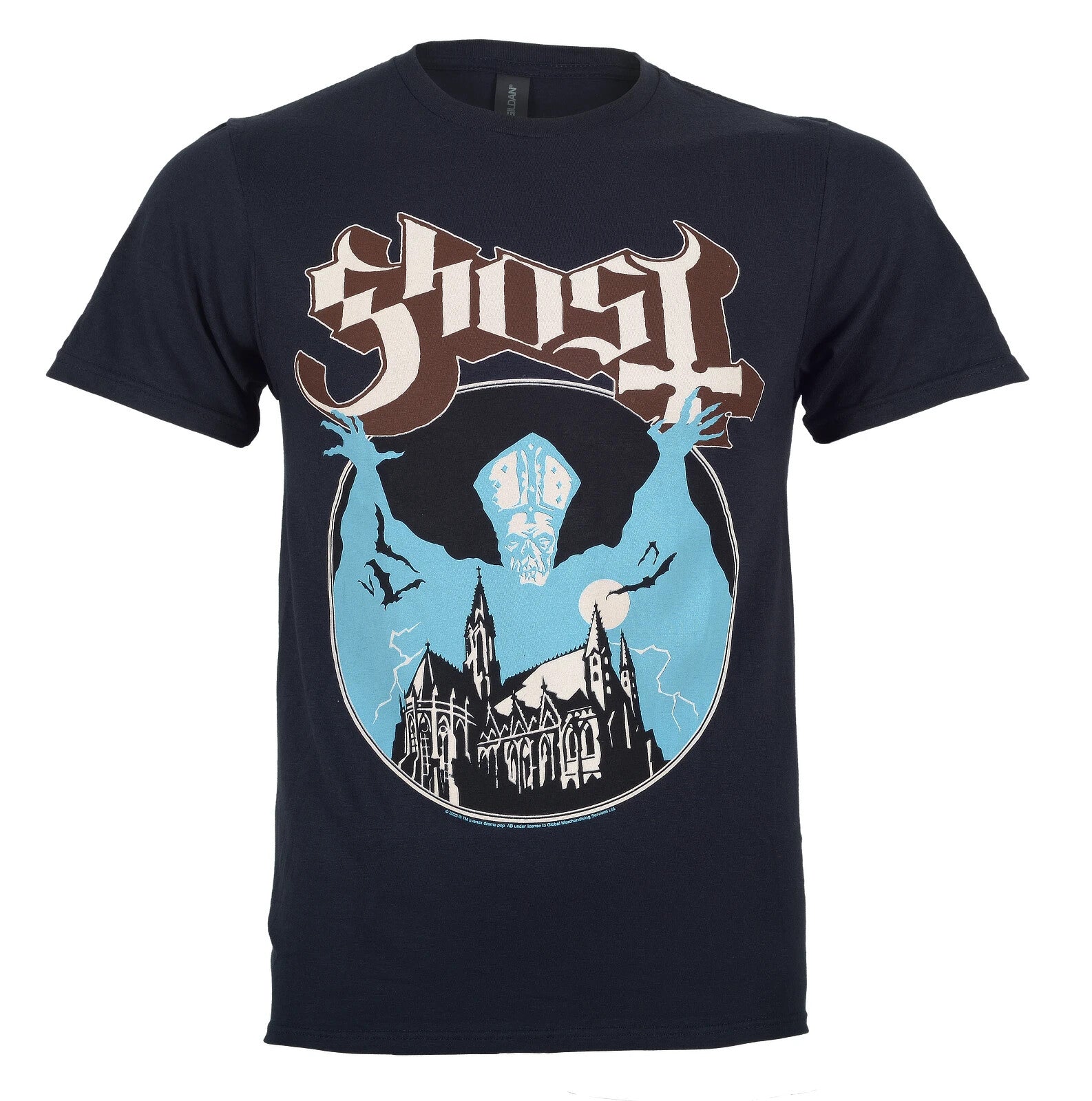 Official Ghost black T Shirt with a Ghost Opus Eponymus album graphic on the front