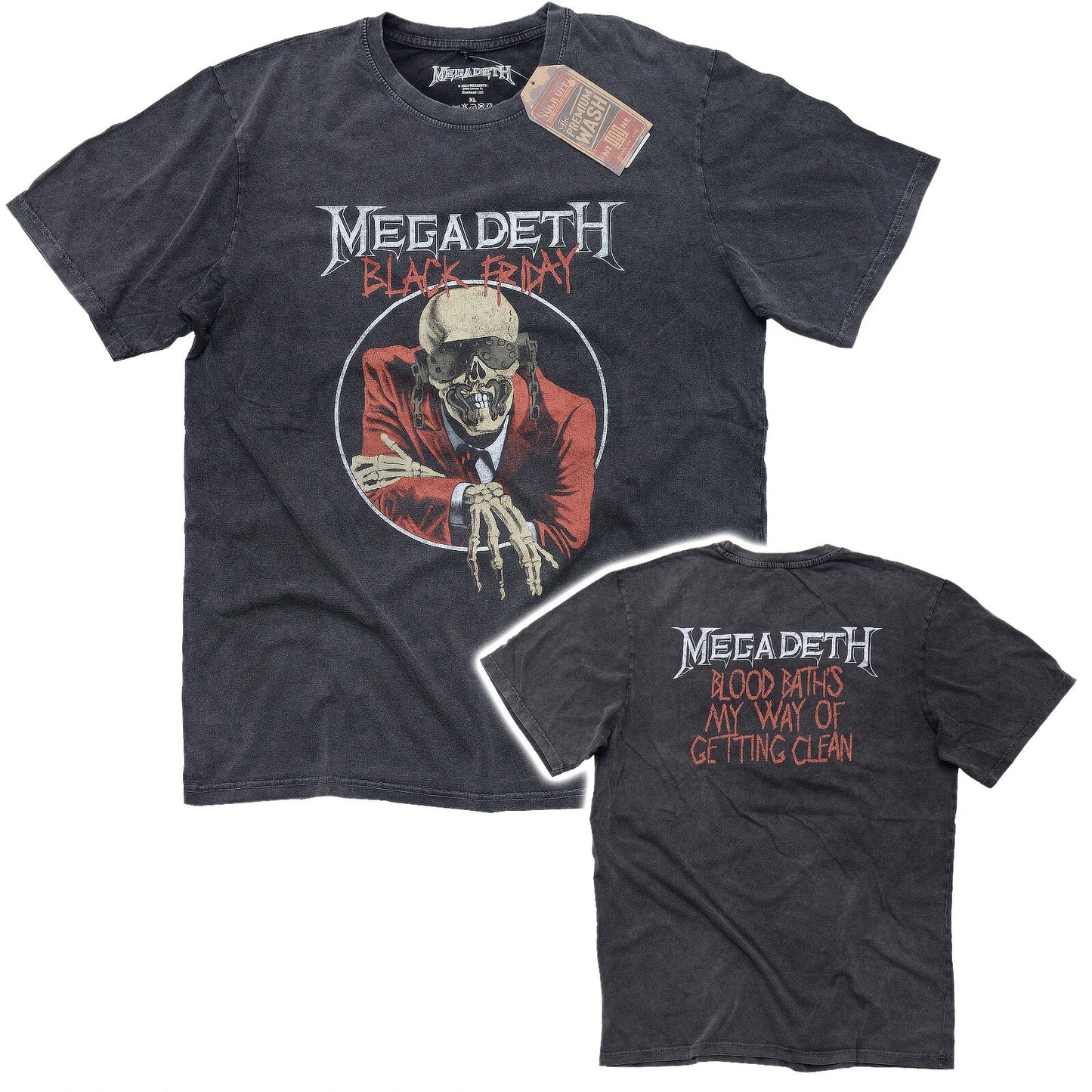 Black t-shirt with Megadeth graphic design on a white background