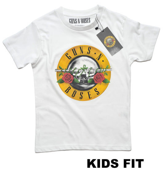 White Official Guns N Roses Childrens t-shirt with Guns N' Roses logo on a white background
