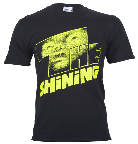 Official Stanley Kubrick Movie The Shining Yellow Logo on front of a black cotton t shirt 