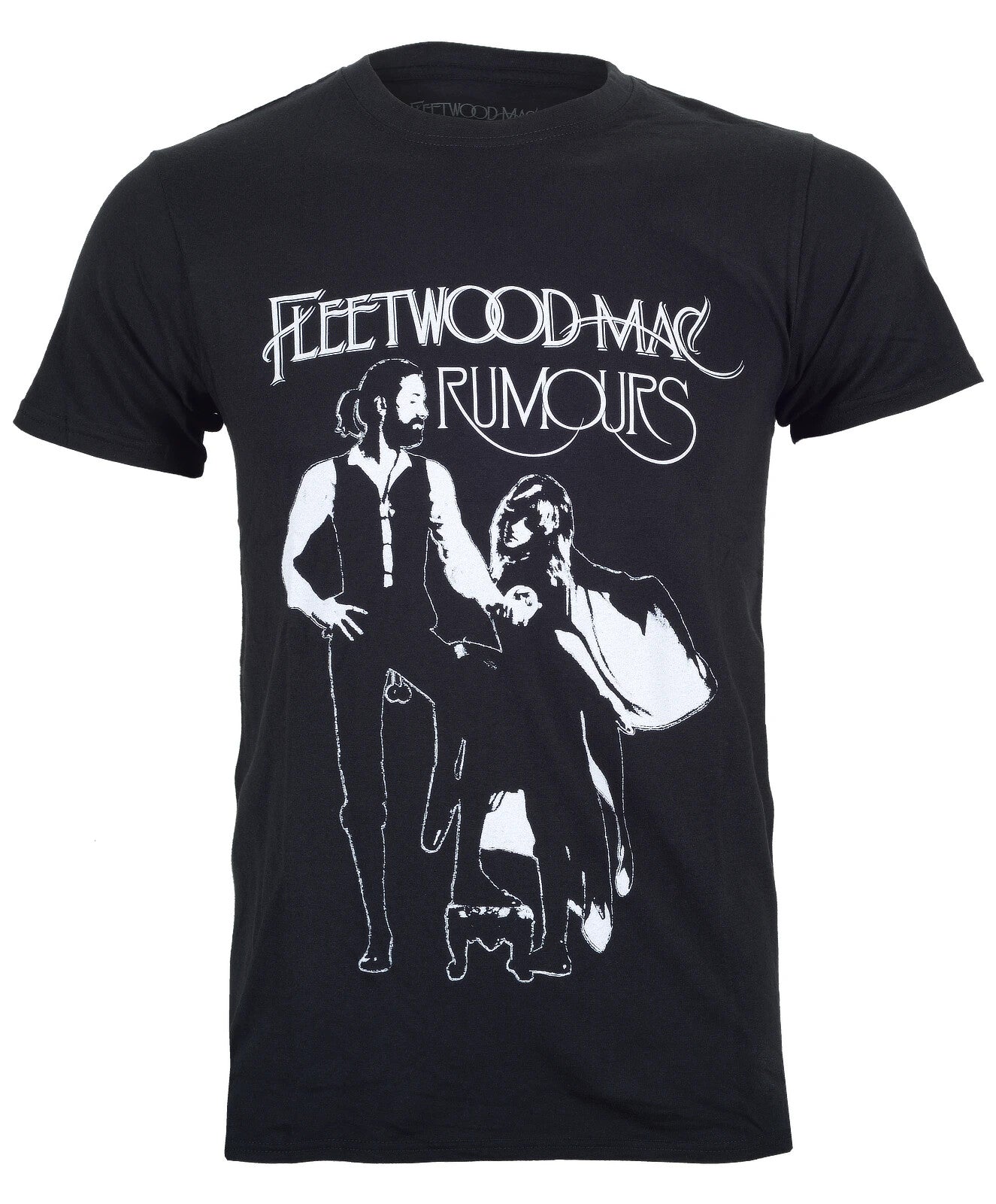 an officially licensed Fleetwood Mac black t shirt with the Fleetwood Mac Rumours album art graphic on the front