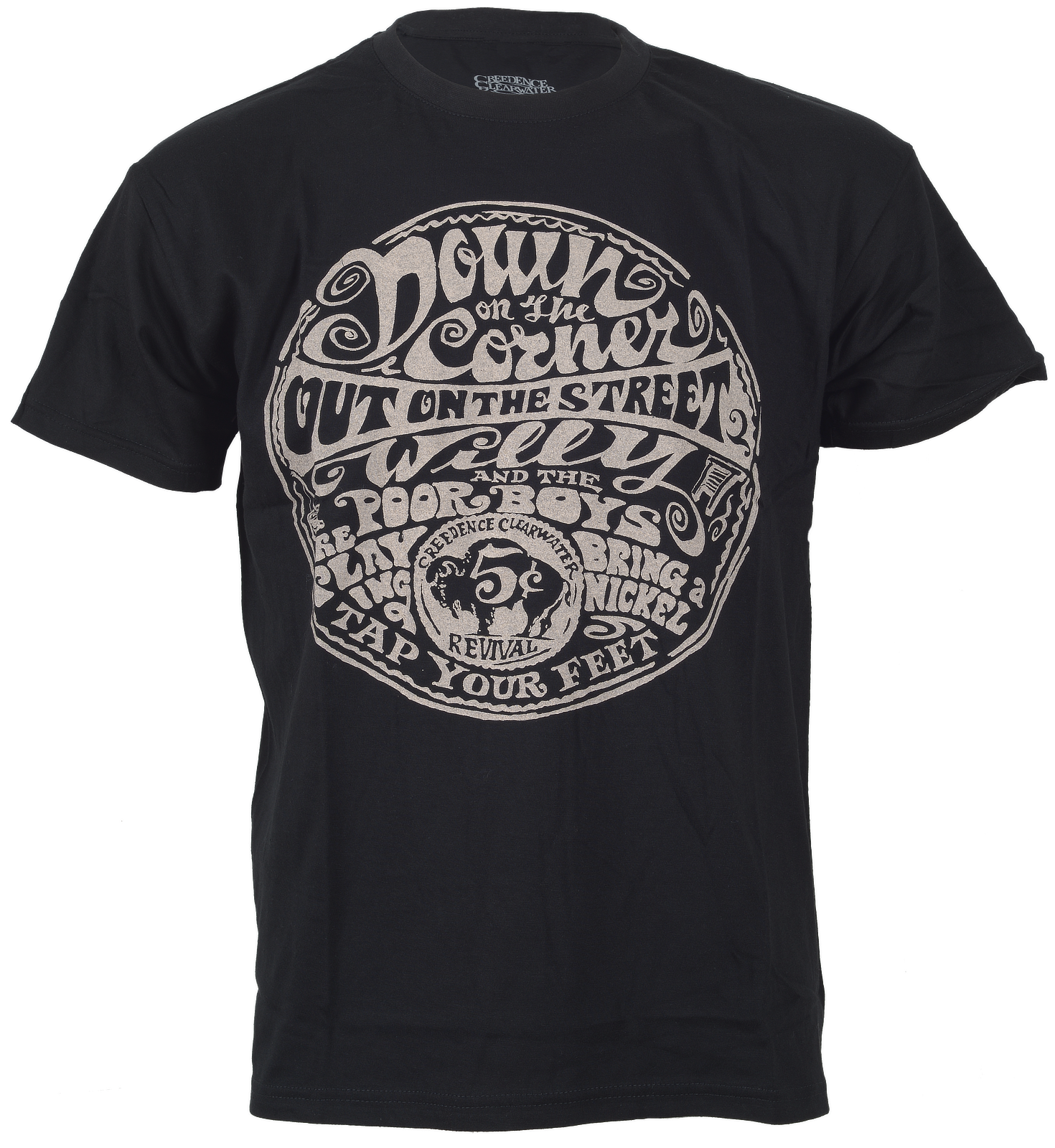 Official Creedence Clearwater Revival Down on the Corner Black T-Shirt — John Fogerty CCR Willy and the Poor Boys Woodstock 1969