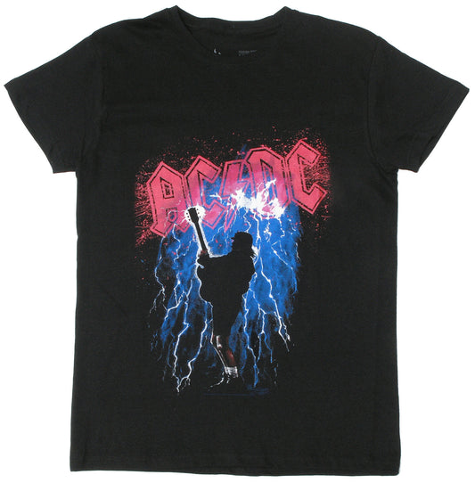 Official AC/DC Thunderstruck Black T-Shirt — Angus Young Lightning Silhouette Stephen Fishwick Art Back in Black Highway to Hell Rock Off