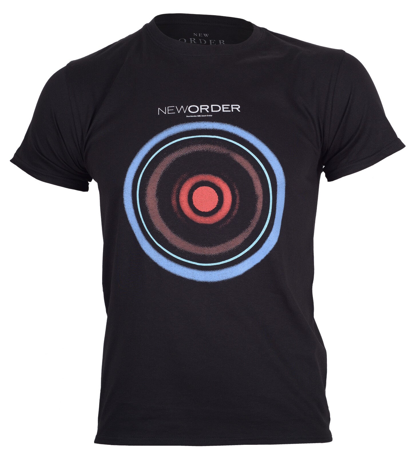 official black new order t shirt with New  Order blue monday design motif on the front