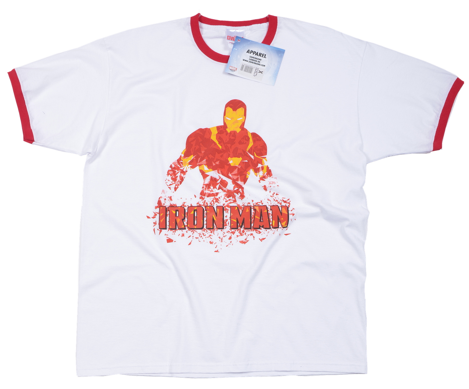 official Iron Man T shirt white ringer with iron man graphic on the front
