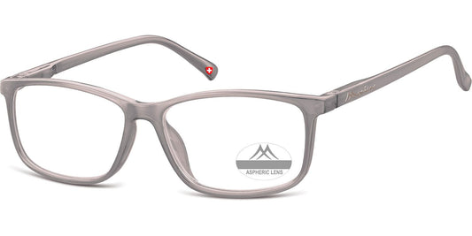 A Grey pair of rectangular Montana reading glasses model 62A with Montana branding to temple 