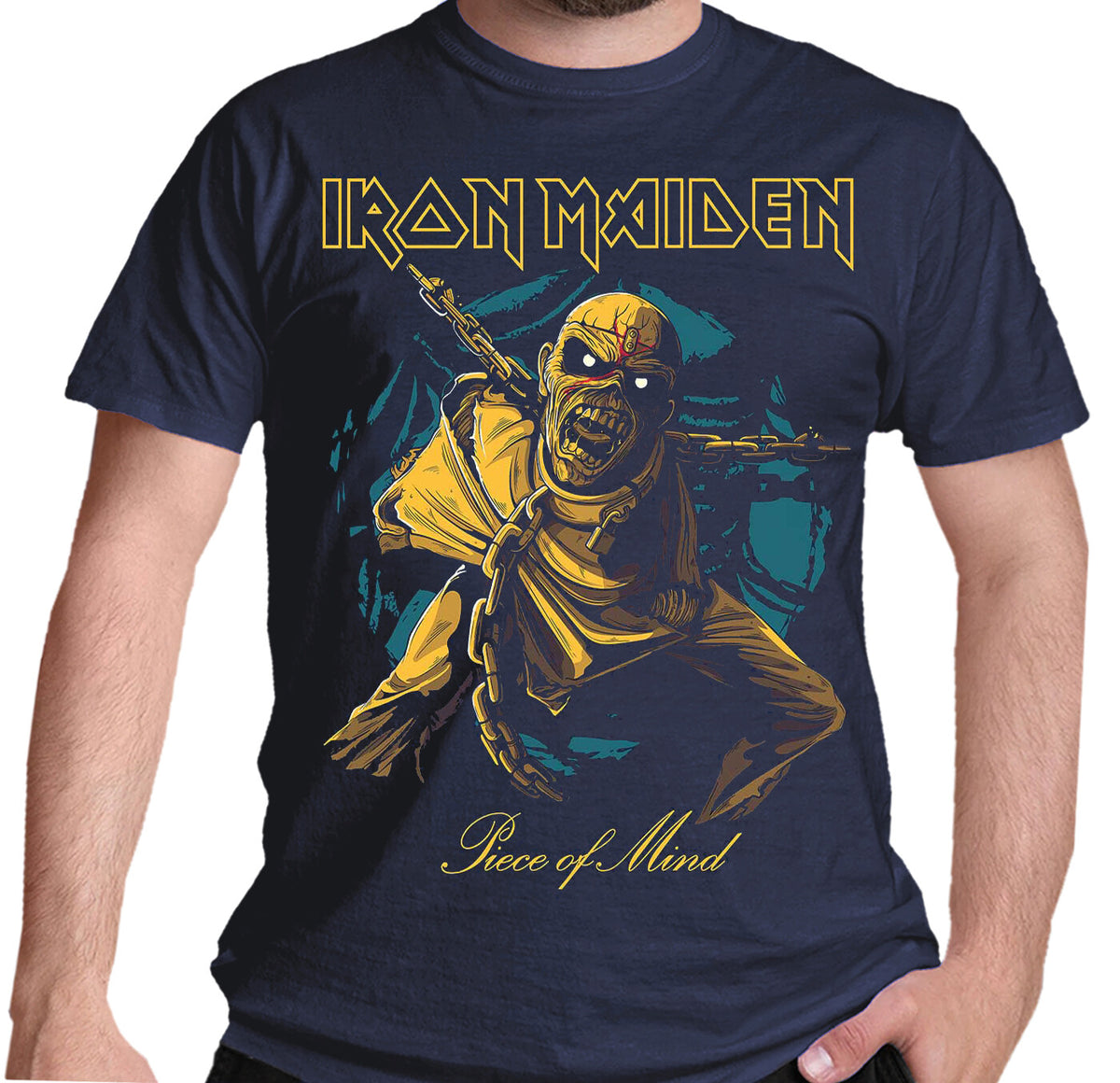 Official Piece Of Mind Eddie T Shirt in Navy blue Cotton