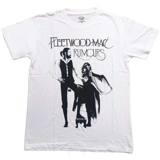 an officially licensed Fleetwood Mac white t shirt with the Fleetwood Mac Rumours album art graphic on the front