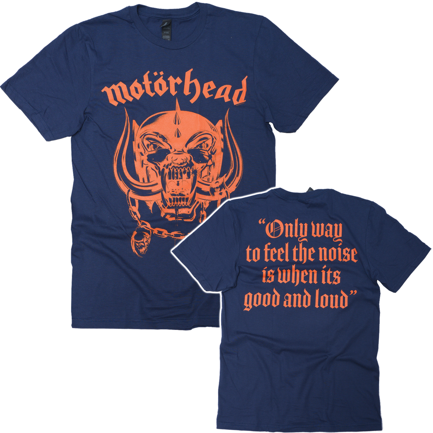 official blue motorhead good and loud cotton t shirt motorhead and warpig on front with only way to feel the noise is when its good and loud on the back