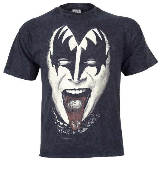 kiss gene face design official t shirt in an acid ash finish