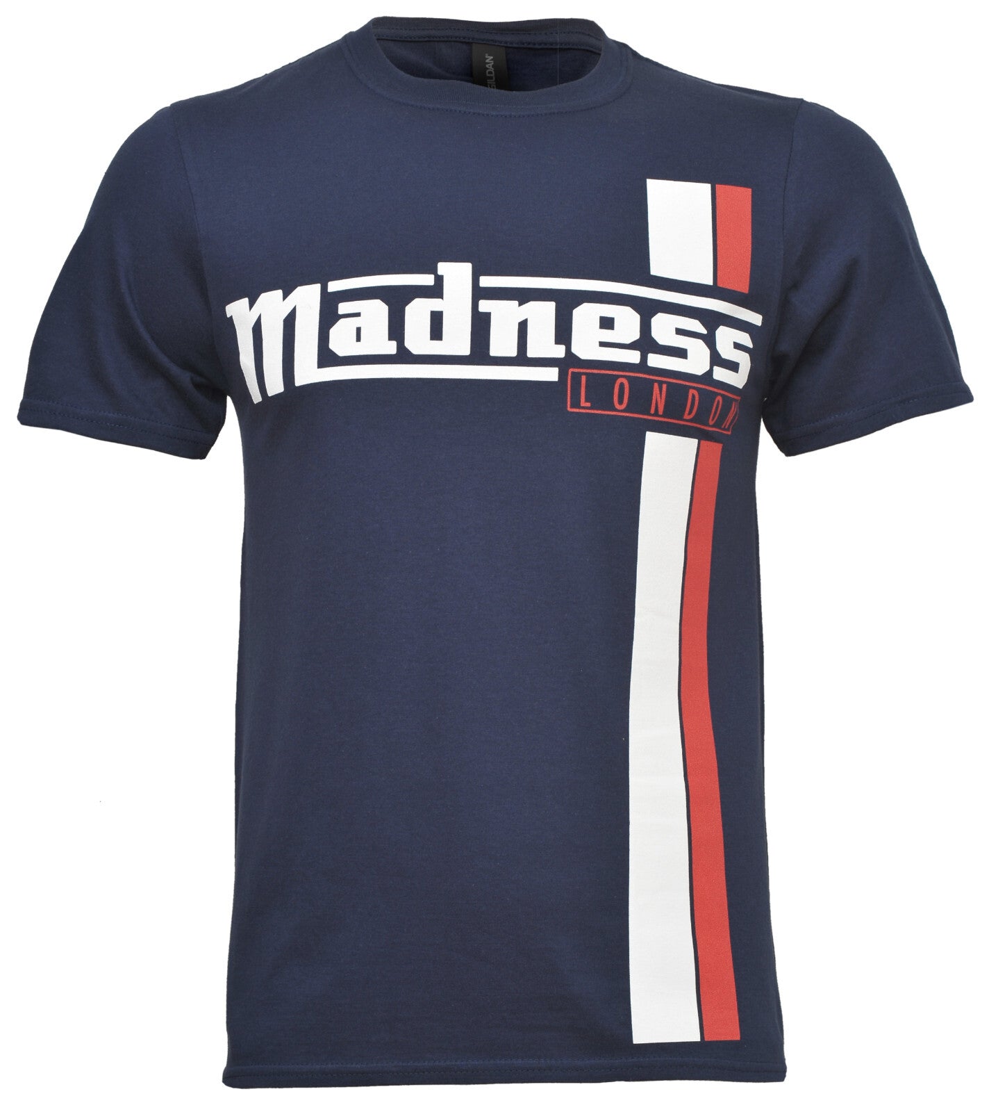 Navy blue official Madness t-shirt with 'Madness London' logo on the front on a white background