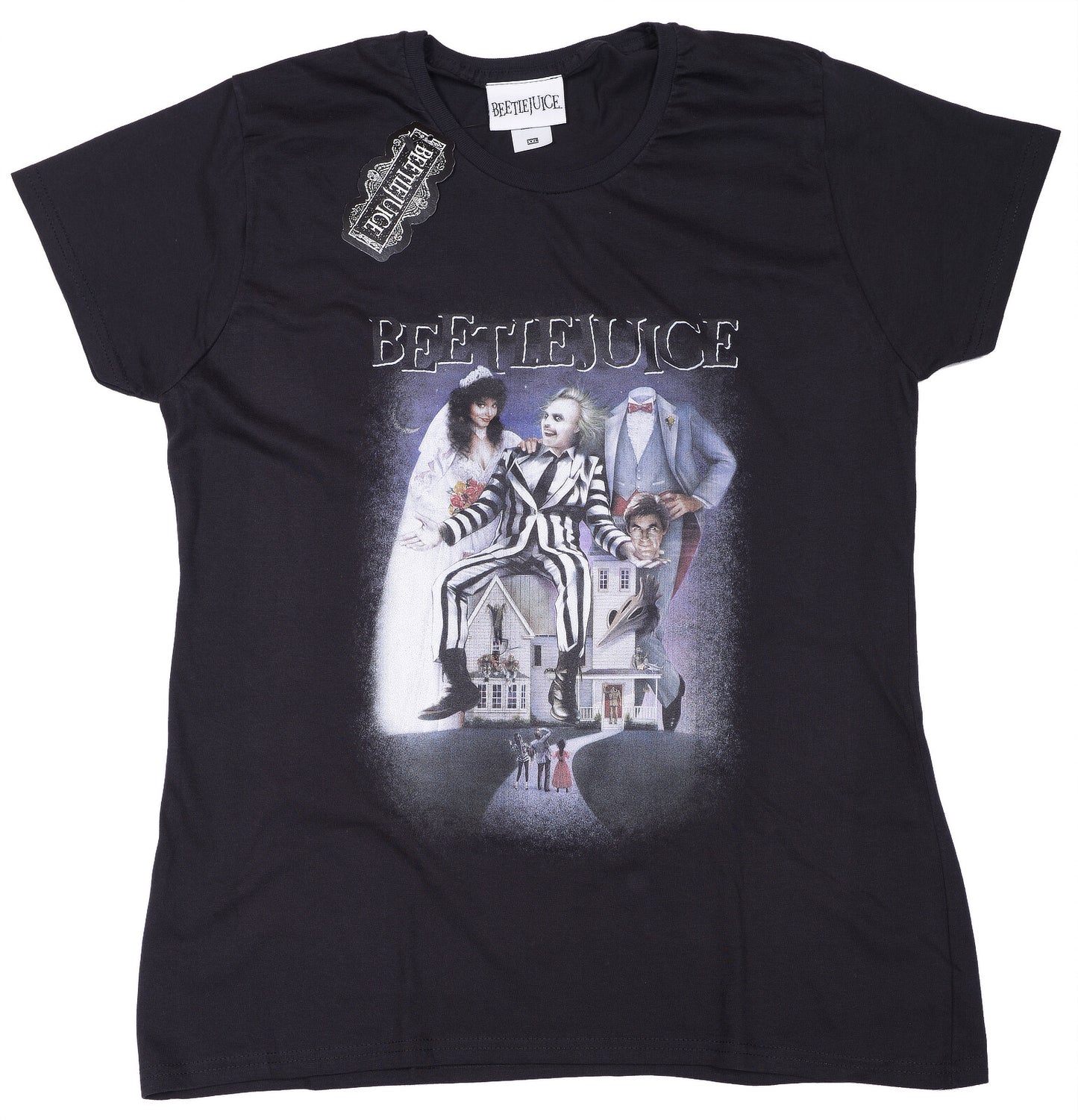 an official ladies black Beetlejuice poster graphic t shirt