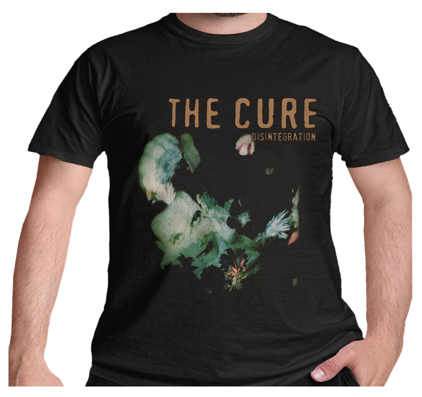 an official black Cure T shirt with Disintegraton Album Cover artwork on the front