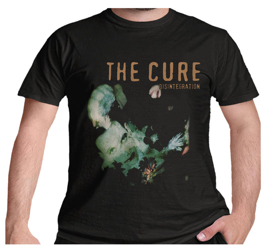 an official black Cure T shirt with Disintegraton Album Cover artwork on the front