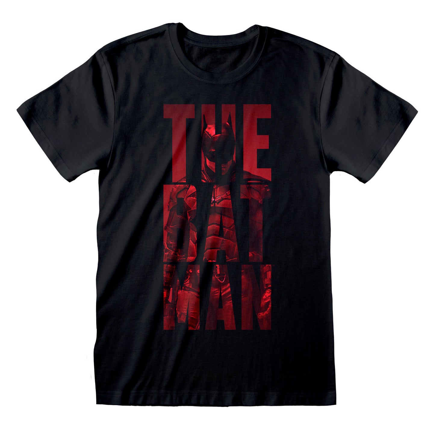 The batman official black t shirt with Robert Pattinson inside large batman text print on the front