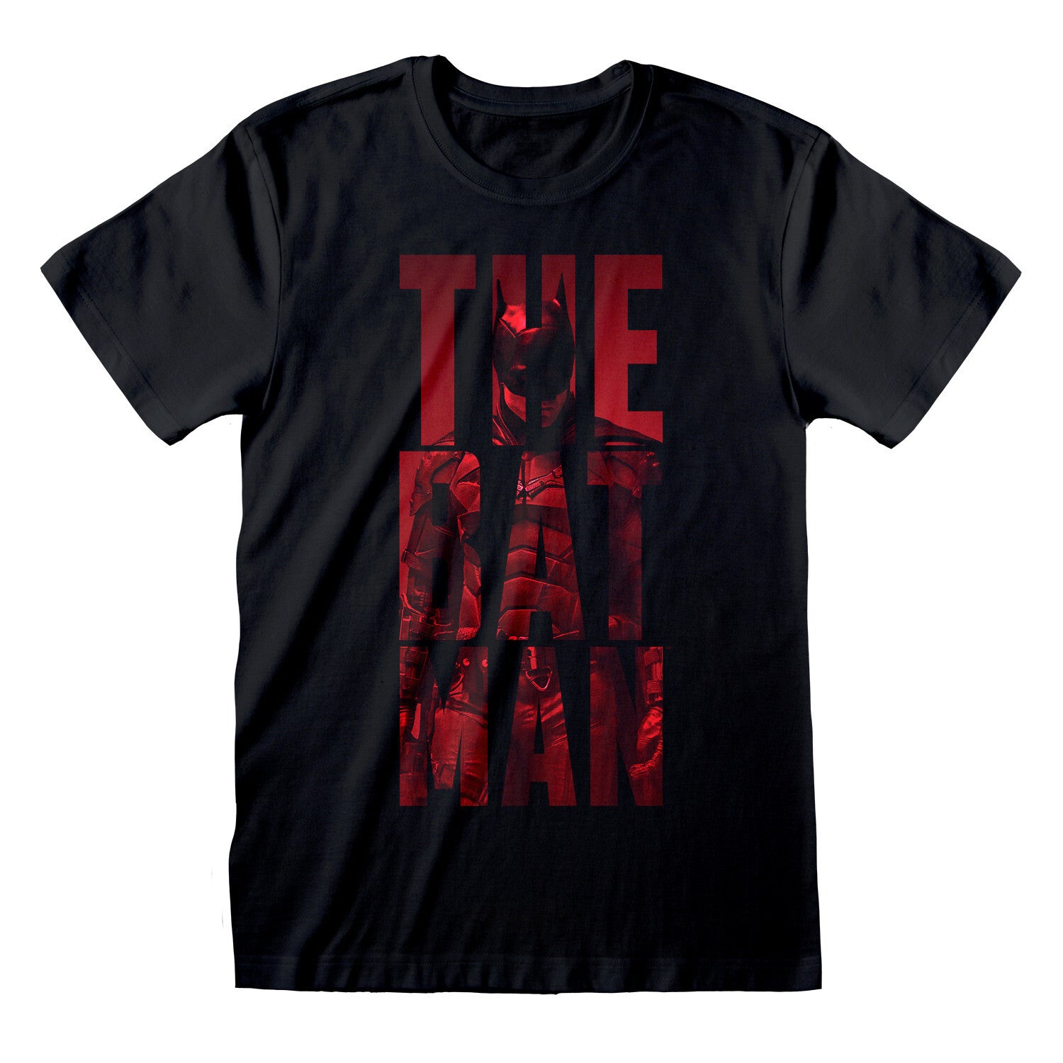 The batman official black t shirt with Robert Pattinson inside large batman text print on the front