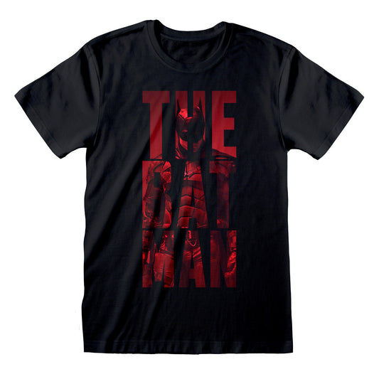 The batman official black t shirt with Robert Pattinson inside large batman text print on the front