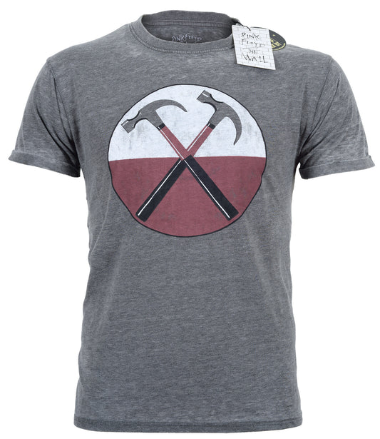 Pink Floyd The Wall officially licensed burn out style t shirt with hammers logo on the front