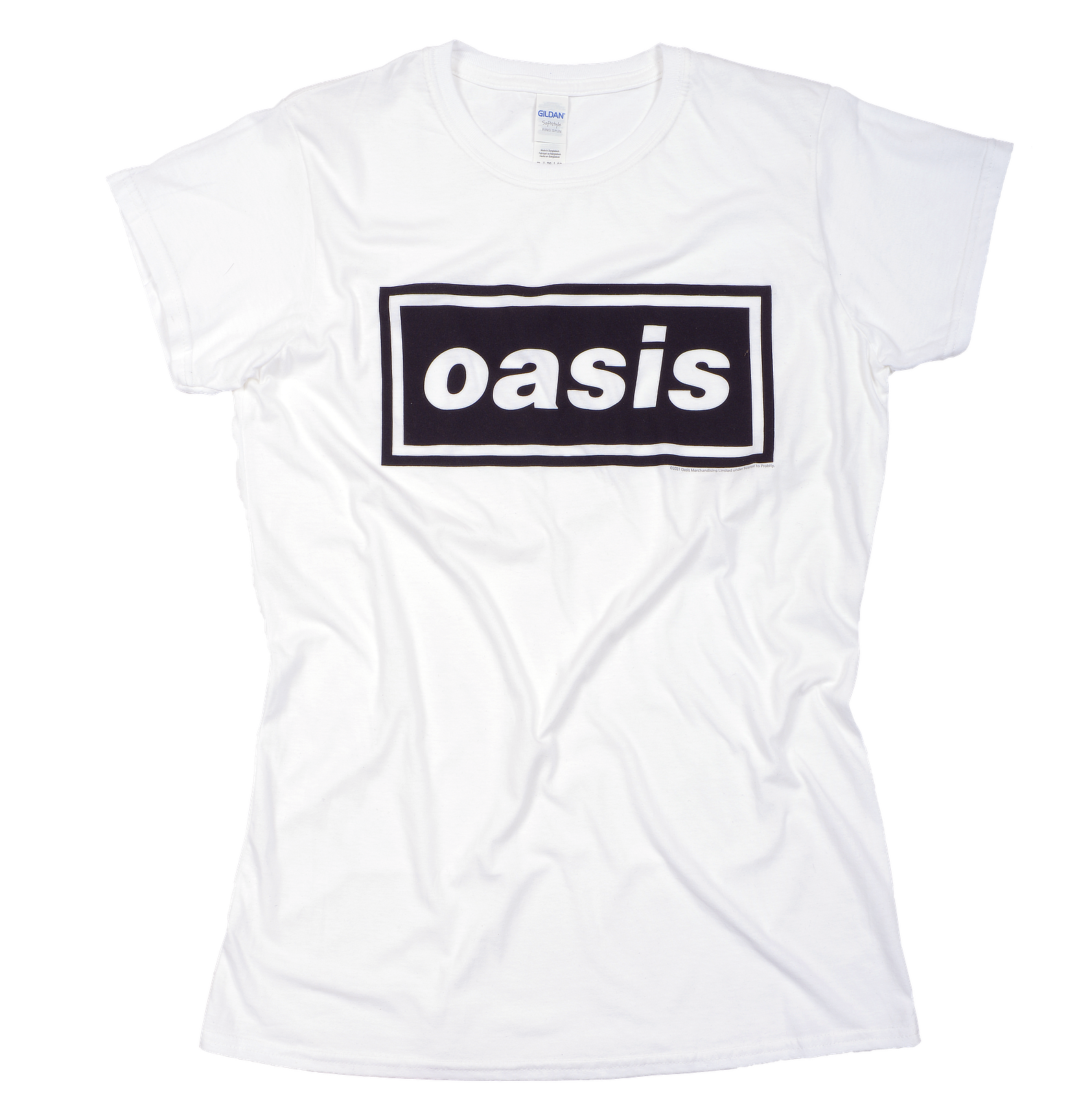 offiicial oasis White t-shirt with 'oasis' logo on a white background