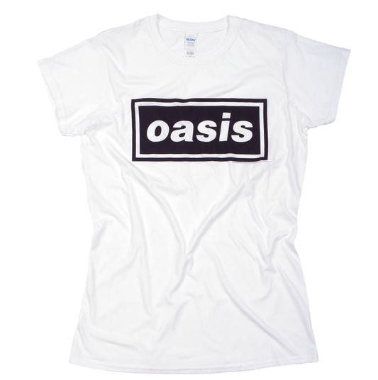 offiicial oasis White t-shirt with 'oasis' logo on a white background