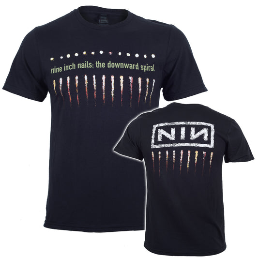 black nine inch nails downward spiral officially licensed t shirt with a front and back graphic print