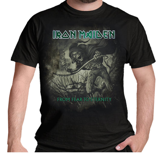 official black iron maiden t shirt with from fear to eternity album art cover graphic on front