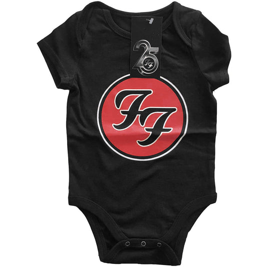 official foo fighters baby grow sleepsuit with a red ff logo graphic on the front
