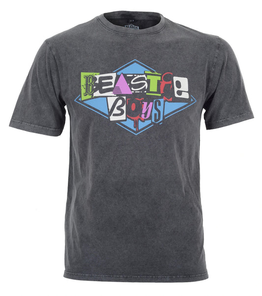 a grey stone wash beastie boys t shirt with a diamond retro 90s inspired beastie boys logo on the front